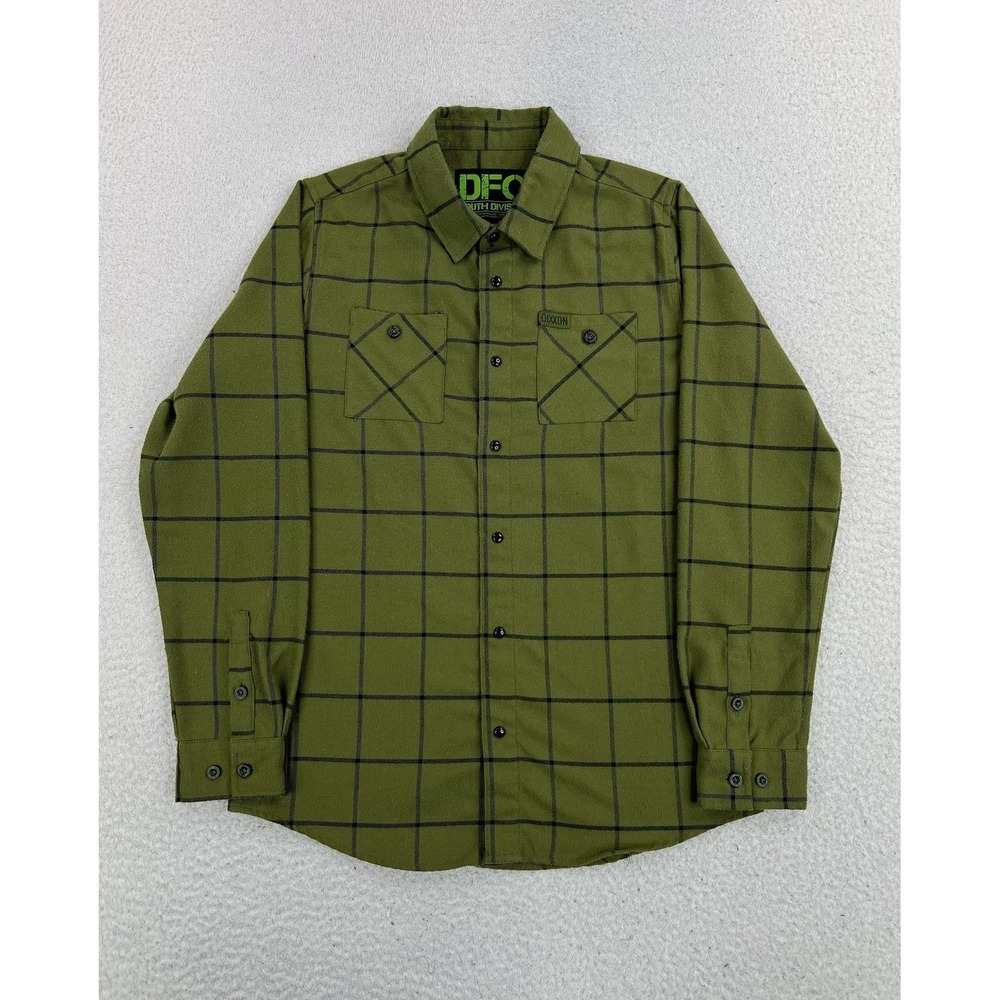 Dixxon Shirt Youth Large Green Plaid Flannel Long Sleeve Button Up Casual